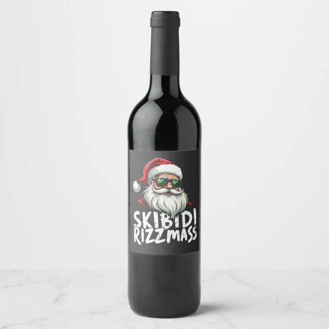 Skibidi Rizzmas Funny Gen Alpha Slang Christmas   Wine Label (Front)