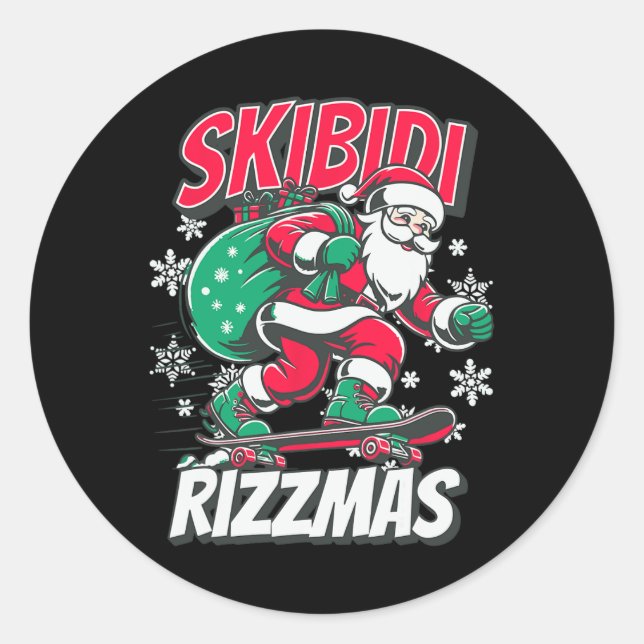 Skibidi Rizzmas Funny Santa Rizz Christmas Skater  Classic Round Sticker (Front)