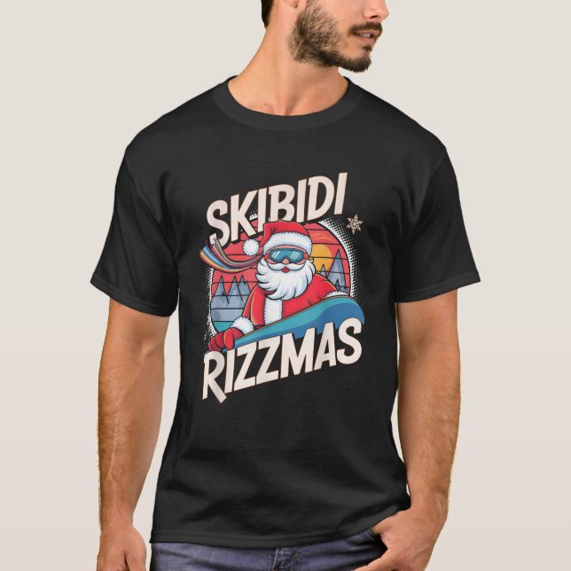 Skibidi Rizzmas Funny Santa Snowboarding Xmas Chri T-Shirt (Front)