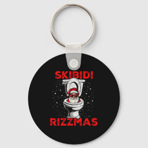 Skibidi Rizzmas Funny Santa Toilet White Elephant Key Ring