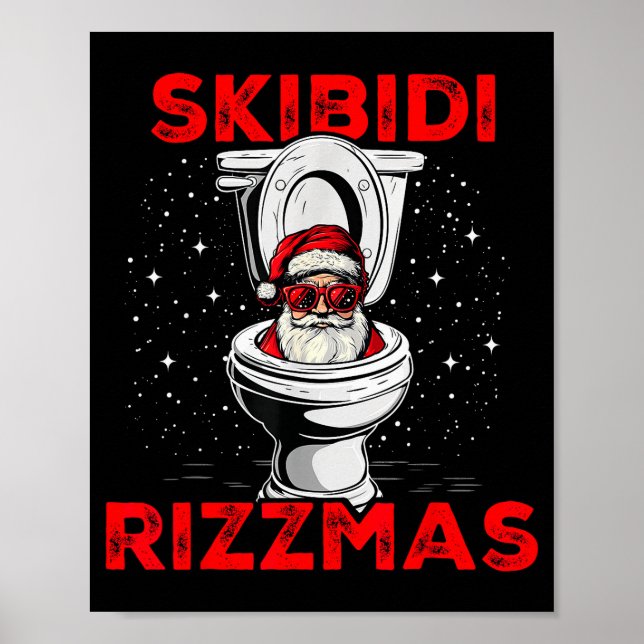 Skibidi Rizzmas Funny Santa Toilet White Elephant  Poster (Front)