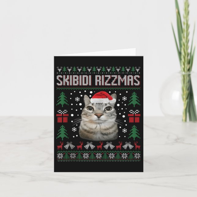 Skibidi Rizzmas Funny Silly Staring Cat Ugly Sweat Card (Front)