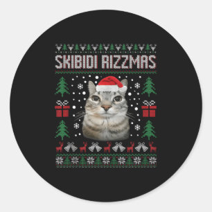 Skibidi Rizzmas Funny Silly Staring Cat Ugly Sweat Classic Round Sticker