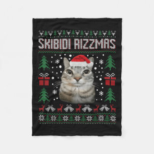 Skibidi Rizzmas Funny Silly Staring Cat Ugly Sweat Fleece Blanket