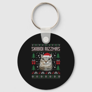 Skibidi Rizzmas Funny Silly Staring Cat Ugly Sweat Key Ring