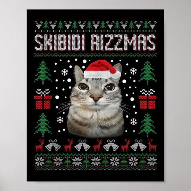 Skibidi Rizzmas Funny Silly Staring Cat Ugly Sweat Poster (Front)