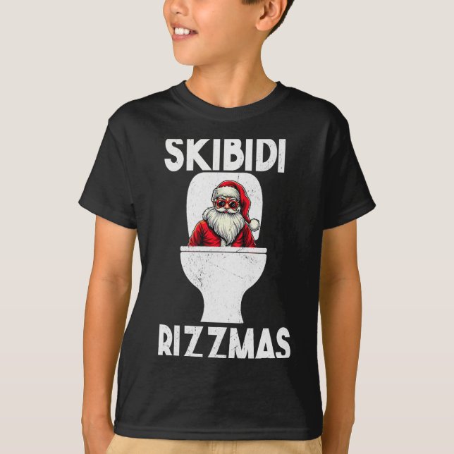Skibidi Rizzmas Funny Toilet Santa Claus Christmas T-Shirt (Front)