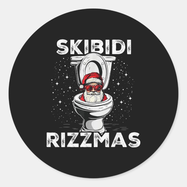 Skibidi Rizzmas Funny Toilet Santa White Elephant  Classic Round Sticker (Front)