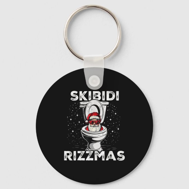 Skibidi Rizzmas Funny Toilet Santa White Elephant  Key Ring (Front)