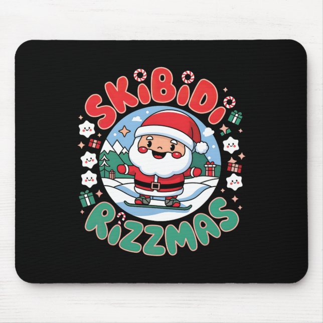 Skibidi Rizzmas Santa Christmas Snowboarding Adven Mouse Mat (Front)