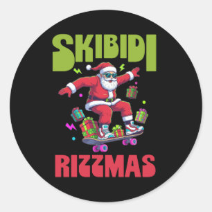 Skibidi Rizzmas Santa on his Skate Classic Round Sticker