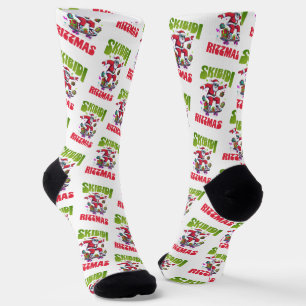 Skibidi Rizzmas Santa on his Skate  Socks