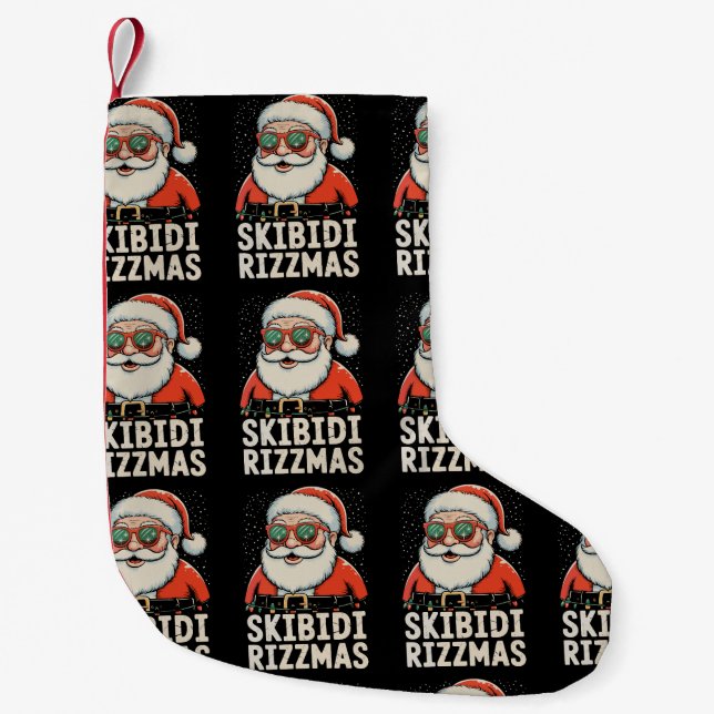 Skibidi Rizzmas Santa Rizz Christmas Xmas Holiday Small Christmas Stocking (Front)
