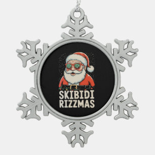 Skibidi Rizzmas Santa Rizz Christmas Xmas Holiday Snowflake Pewter Christmas Ornament