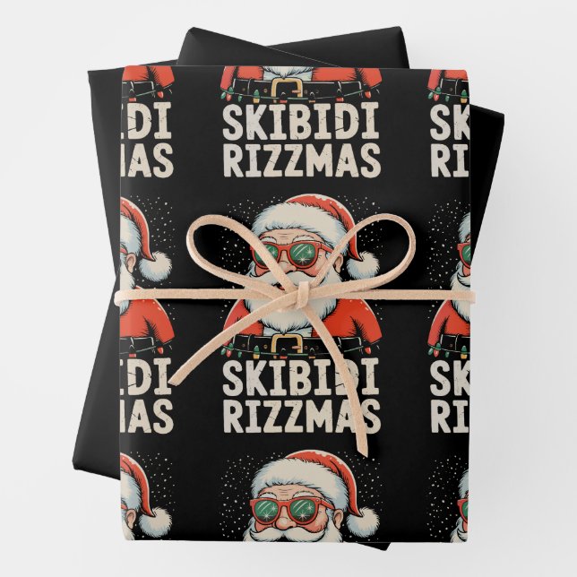 Skibidi Rizzmas Santa Rizz Christmas Xmas Holiday Wrapping Paper Sheet (In situ)