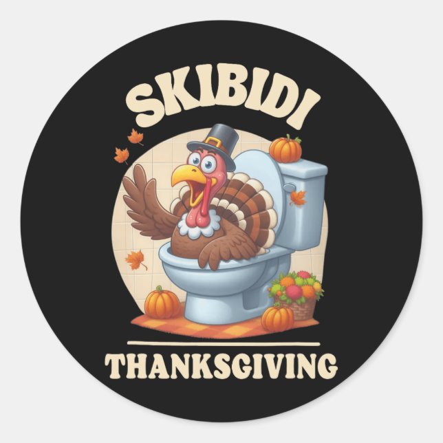 Skibidi Thanksgiving Funny Meme Skibidi Toilet Tur Classic Round Sticker (Front)