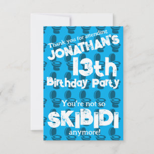 Skibidi Toilet Birthday Party Thank You Card