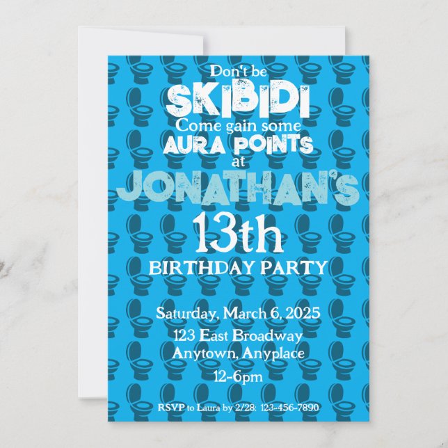 Skibidi Toilet Blue Birthday Party Invitation (Front)
