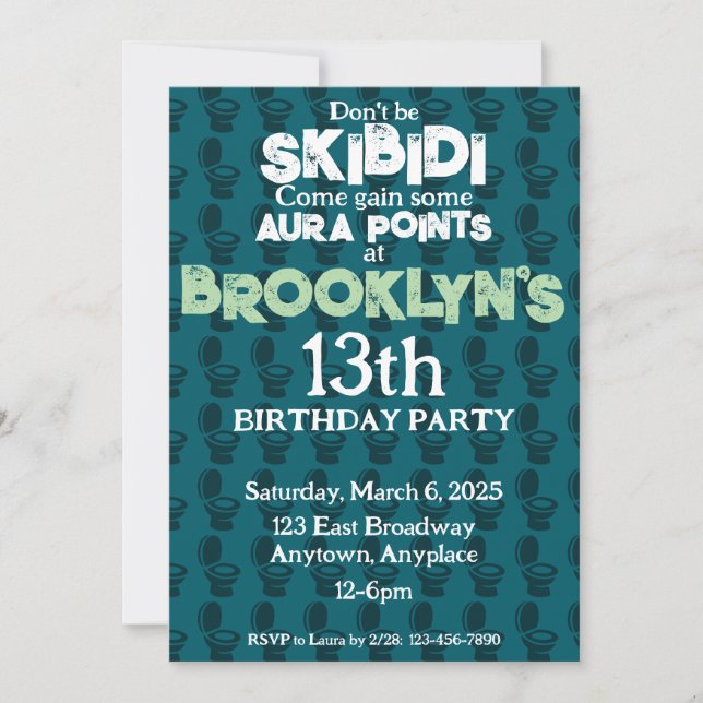 Skibidi Toilet Green Birthday Party Invitation (Front)