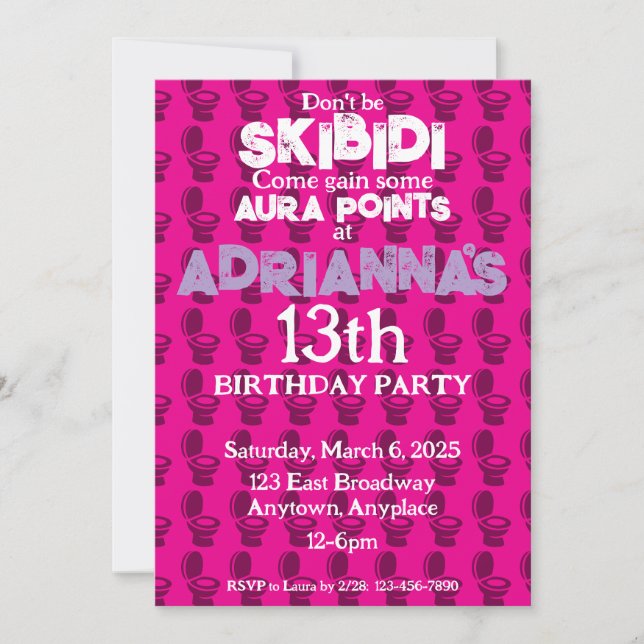 Skibidi Toilet Pink Birthday Party Invitation (Front)