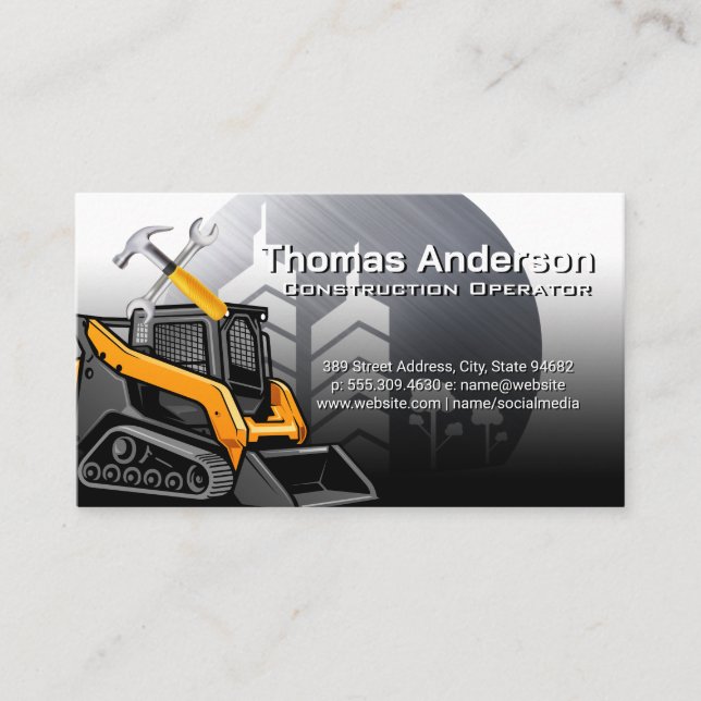 Skid Steer | Construction Vehicle | Hammer Wrench Business Card (Front)