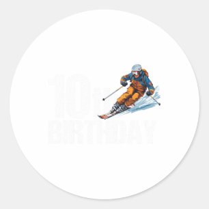Skier 10th Birthday Ski Boy Girl 10th Birthday Ski Classic Round Sticker