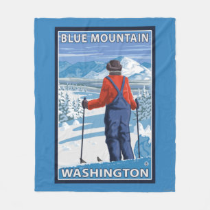 Skier Admiring - Blue Mountain, Washington Fleece Blanket