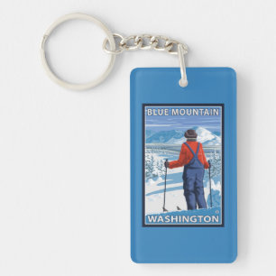 Skier Admiring - Blue Mountain, Washington Key Ring