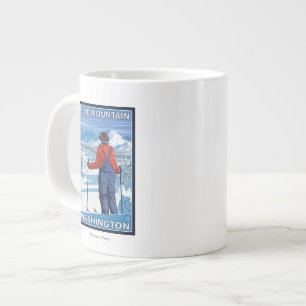 Skier Admiring - Blue Mountain, Washington Large Coffee Mug