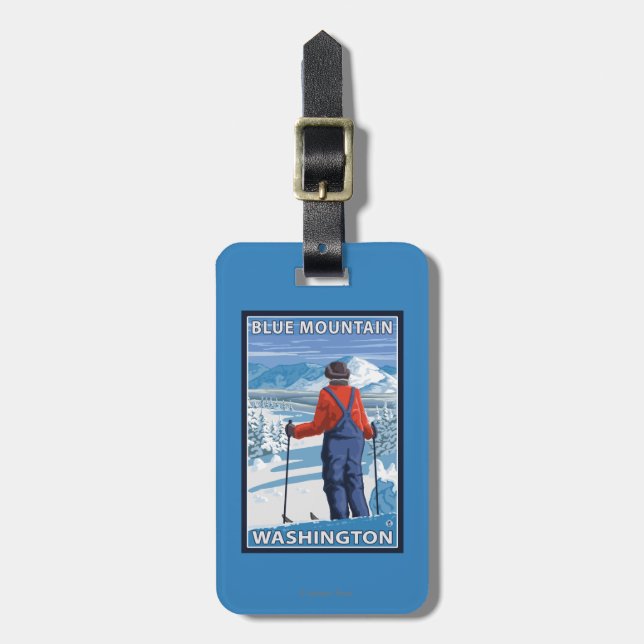 Skier Admiring - Blue Mountain, Washington Luggage Tag (Front Vertical)