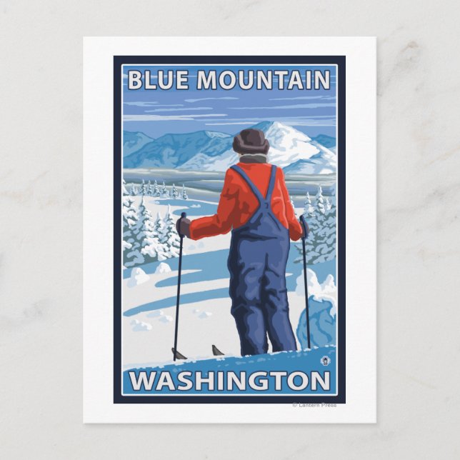 Skier Admiring - Blue Mountain, Washington Postcard (Front)