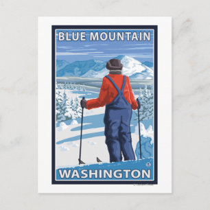 Skier Admiring - Blue Mountain, Washington Postcard