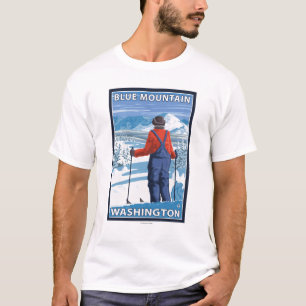 Skier Admiring - Blue Mountain, Washington T-Shirt