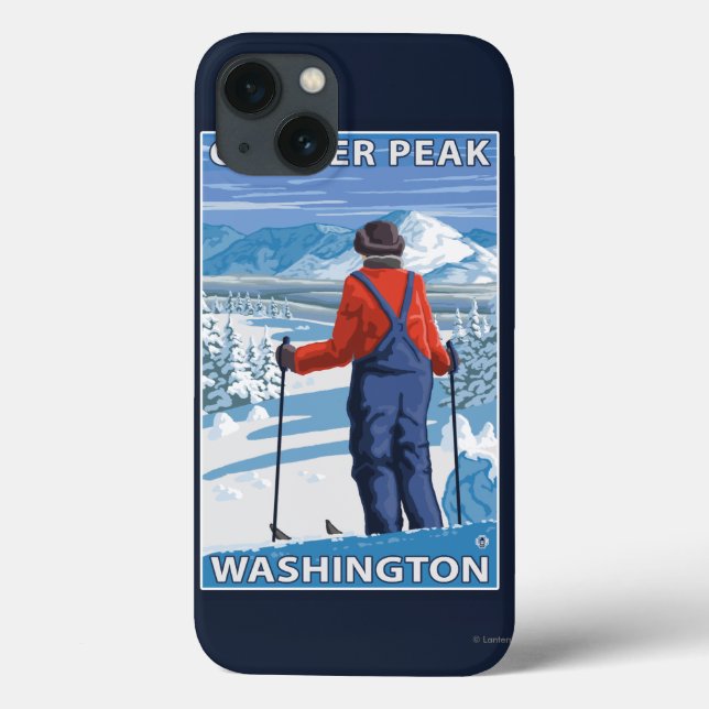Skier Admiring - Glacier Peak, Washington Case-Mate iPhone Case (Back)