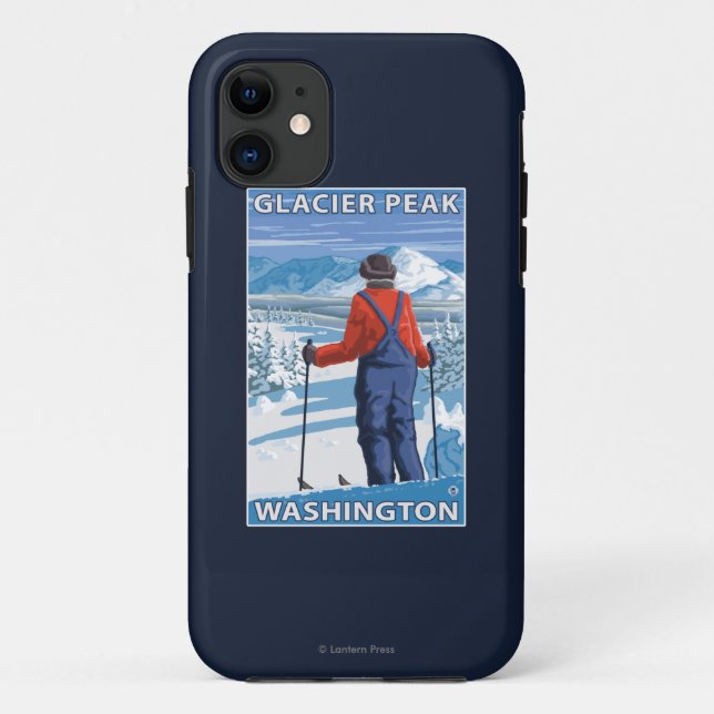 Skier Admiring - Glacier Peak, Washington Case-Mate iPhone Case (Back)
