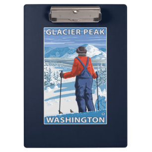 Skier Admiring - Glacier Peak, Washington Clipboard