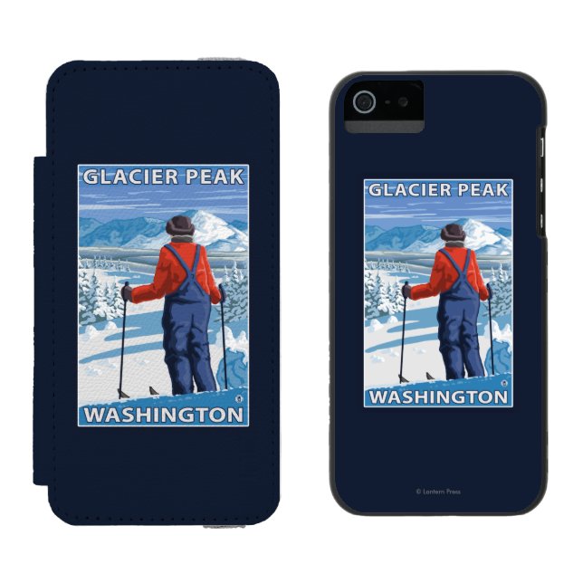Skier Admiring - Glacier Peak, Washington Incipio iPhone Wallet Case (Side by Side)