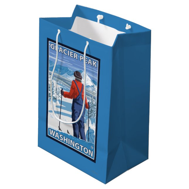 Skier Admiring - Glacier Peak, Washington Medium Gift Bag (Back Angled)