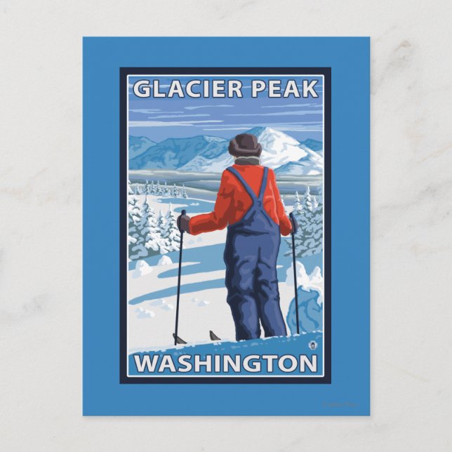 Skier Admiring - Glacier Peak, Washington Postcard (Front)