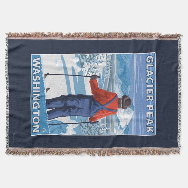 Skier Admiring - Glacier Peak, Washington Throw Blanket (Front)