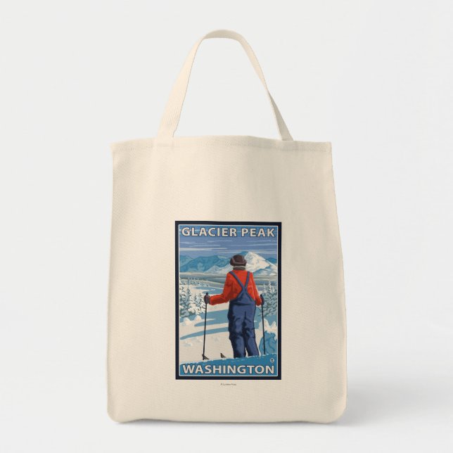 Skier Admiring - Glacier Peak, Washington Tote Bag (Front)
