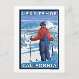 Skier Admiring - Lake Tahoe, California Postcard