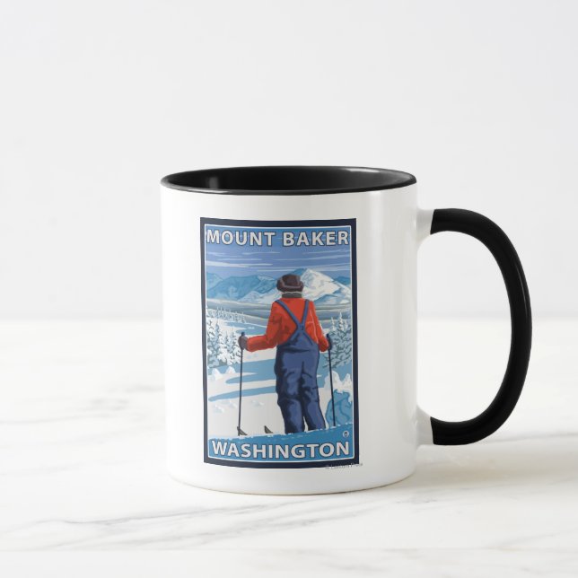 Skier Admiring - Mount Baker, Washington Mug (Right)