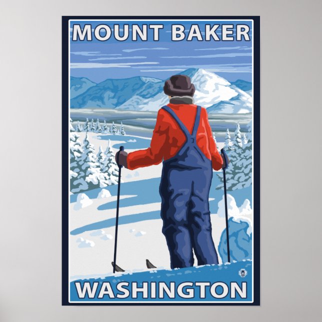 Skier Admiring - Mount Baker, Washington Poster (Front)