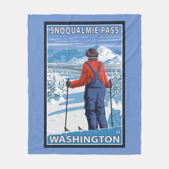 Skier Admiring - Snoqualmie Pass, Washington Fleece Blanket (Front)