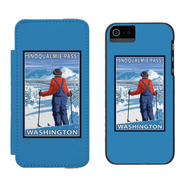 Skier Admiring - Snoqualmie Pass, Washington Incipio iPhone Wallet Case (Side by Side)