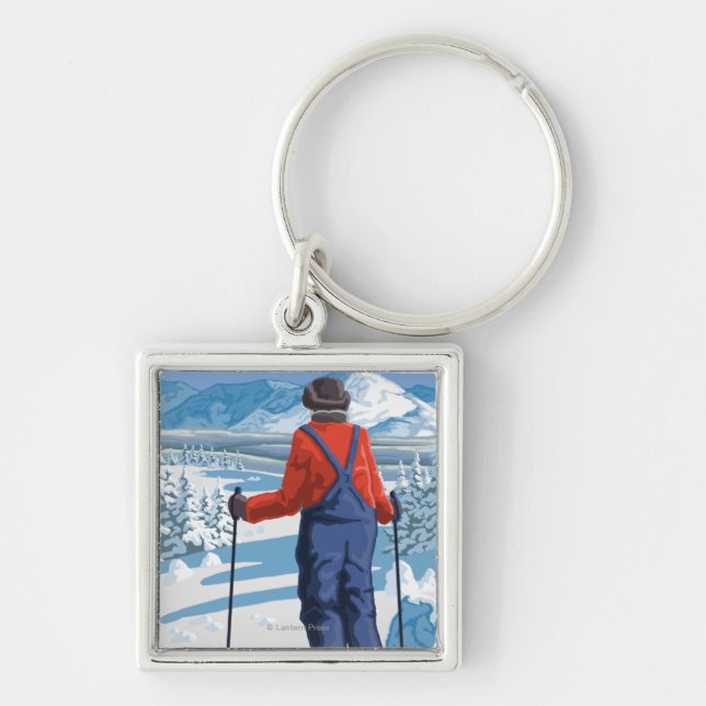 Skier Admiring - Snoqualmie Pass, Washington Key Ring (Front)