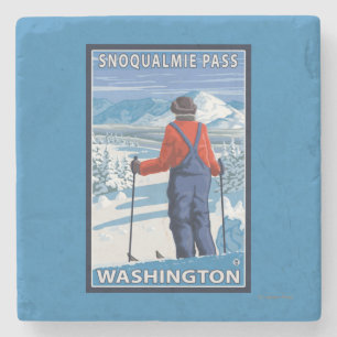 Skier Admiring - Snoqualmie Pass, Washington Stone Coaster