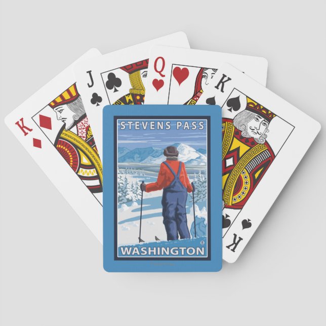 Skier Admiring - Stevens Pass, Washington Playing Cards (Back)