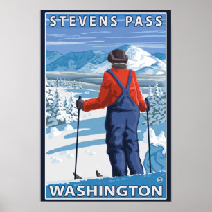 Skier Admiring - Stevens Pass, Washington Poster